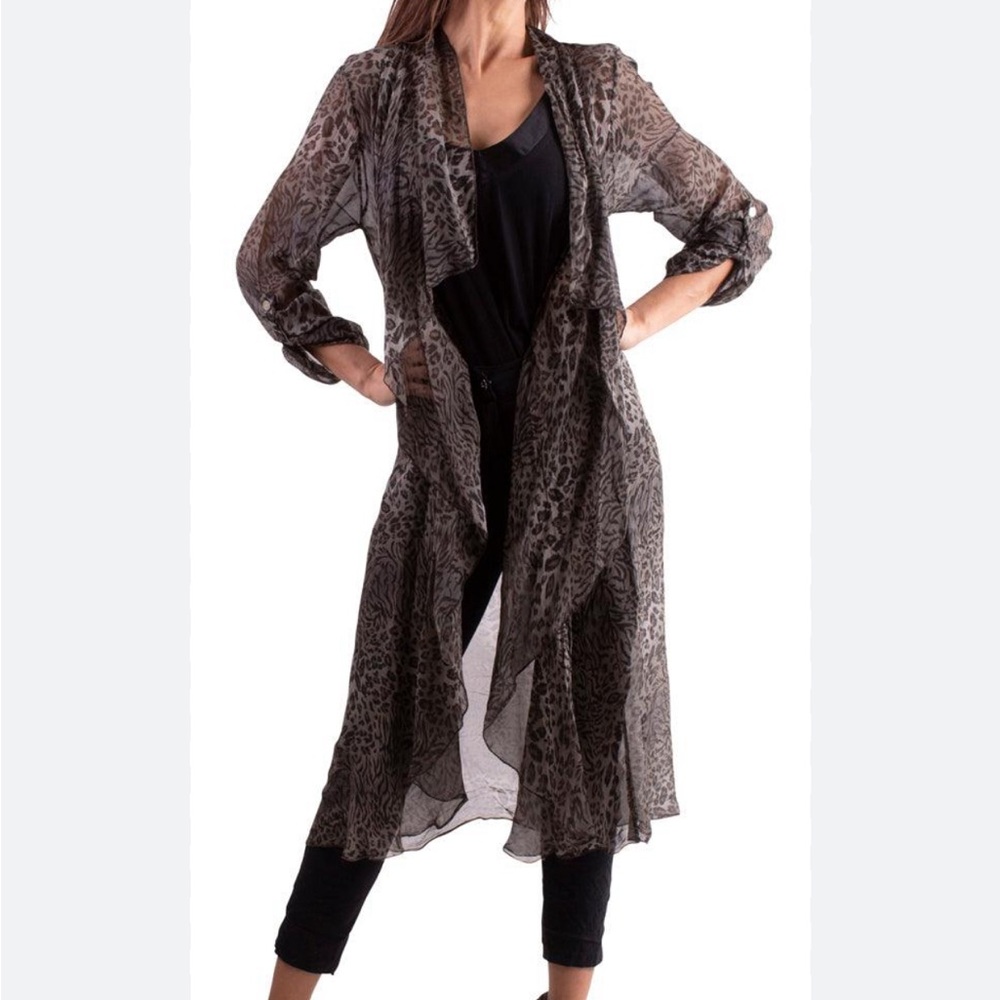Gigi Moda Amalfi Silk Blend Leopard Print Sheer Duster Kimono Cardigan‎ Size OS